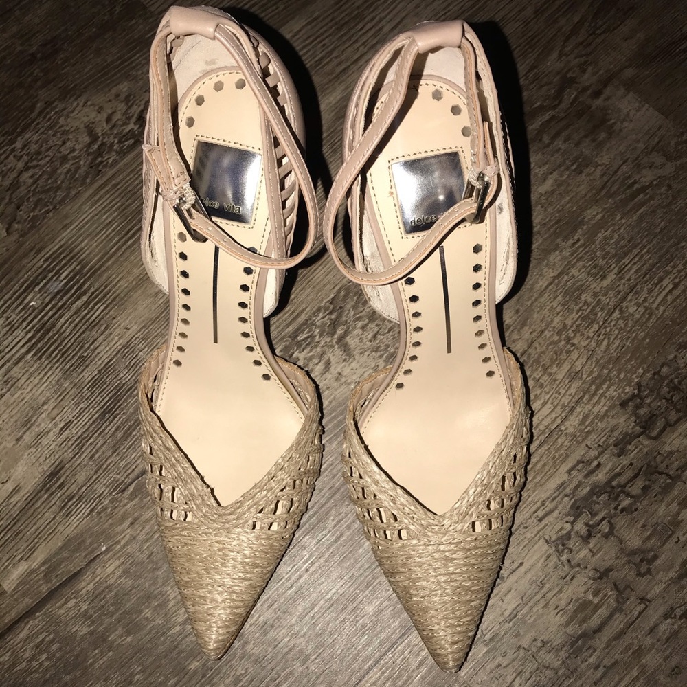 Sexy Taupe Jute High Heel Ankle Strap Pump sz 10